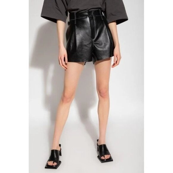 Black Leather Shorts - The Mannei -SAKIB -EU 40 / USA Size 10- NWT - Picture 2 of 16